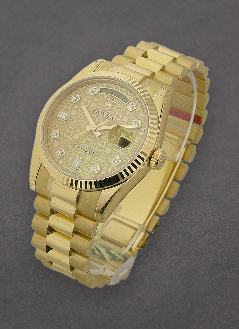 Rolex Unworn Day-Date President in Yellow Gold with Fluted Bezel