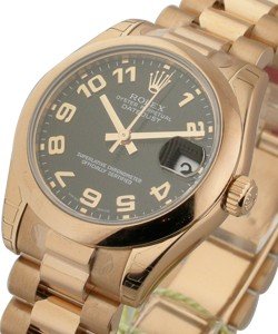 DateJust Mid Size 31mm in Rose Gold with Domed Bezel  on Rose Gold President  Bracelet with Black Arabic Dial