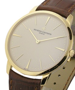 Patrimony Grand Taille in Yellow Gold on Brown Leather Strap with Silver Dial