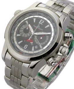 Master Extreme World Chronograph in Steel on Steel Bracelet with Black and Red Accents Dial