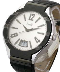 Polo 43mm in White Gold with Black Bezel on Black Crocodile Leather Strap with Silver Dial