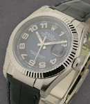 Datejust in White Gold with Fluted Bezel on Black Alligator Leather Strap with Blue and Black Arabic Dial