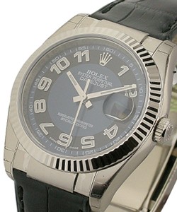 Datejust in White Gold with Fluted Bezel on Black Alligator Leather Strap with Blue and Black Arabic Dial