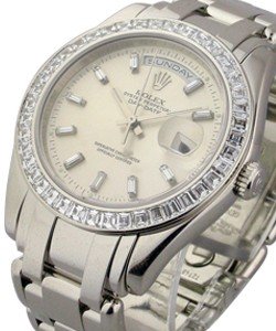 Masterpiece Men's in Platinum with Baguette Diamond Bezel on Platinum Oyster Bracelet with Silver Baguette Diamond Dial