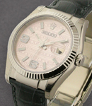 Datejust in White Gold with Fluted Bezel on Black Alligator Leather Strap with Special Pink Diamond Dial Wave