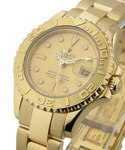 Yacht-Master Small Size in Yellow Gold Bezel on Oyster Bracelet with Champagne Luminous Dial