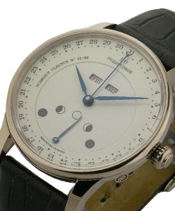 Les Lunes ( Moon Phase Triple Calendar) White Gold on Strap with White Dial