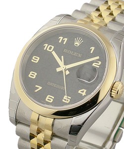 Datejust 36mm in Steel with Yellow Gold Domed Bezel on Steel and Yellow Gold Jubilee Bracelet with Black Arabic Dial