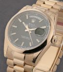 President Day-Date in Rose Gold with Smooth Bezel  on President Bracelet with Black Stick Dial