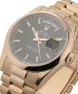 President Day-Date in Rose Gold with Smooth Bezel  on President Bracelet with Black Stick Dial