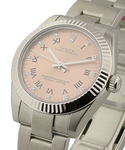 Oyster Perpetual 31mm Automatic in Steel with Fluted Bezel on Steel Oyster Brecelet with Salmon Diamond Dial