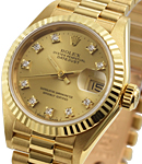 Ladies 26mm President in Yellow Gold with Fluted Bezel on Bracelet with Champagne Diamond Dial