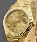 Ladies 26mm President in Yellow Gold with Fluted Bezel on Bracelet with Champagne Diamond Dial