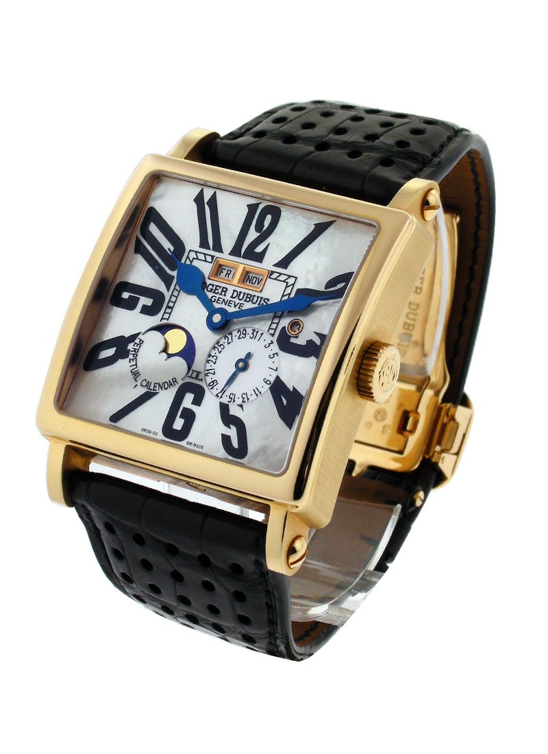 Golden Square 40mm Perpetual Calendar Rose Gold on Strap with MOP Dial G40
