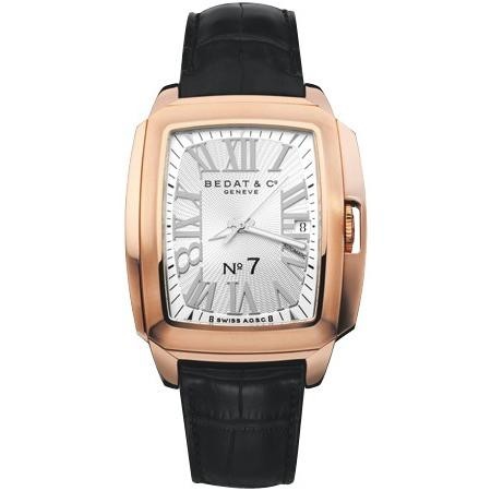 No. 7 in Rose Gold on Black Leather Strap with Silver Dial