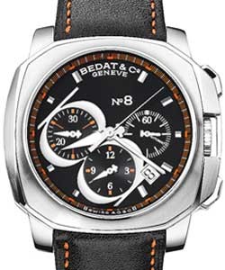 No. 8 Chronograph in Steel on Black Calfskin Leather Strap with Black Dial