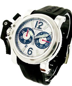 Chronofighter Oversize Stealth in Steel on Black Rubber Strap with Silver Dial