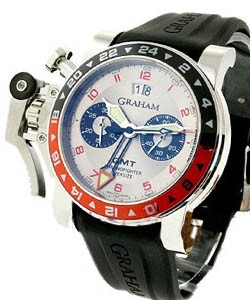 GMT Oversize Chronofighter in Steel with Red and Black Bezel on Black Rubber Strap with Silver Dial