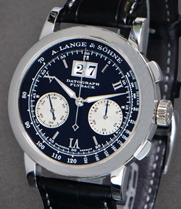 Datograph in Platinum with Tang Buckle on Black Crocodile Leather Strap with Black Dial