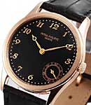 5026R Calatrava in Rose Gold with Skeleton Back on Black Crocodile Leather Strap with Black Arabic Dial