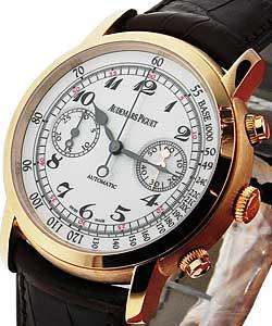 Jules Audemars Chronograph in Rose Gold On Brown Leather Strap with White Dial