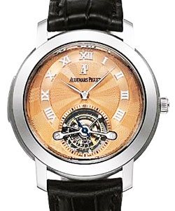 Jules Audemars Tourbillon in Platinum on Black Crocodile Leather Strap with Orange Dial