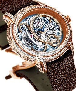 Millenary Chalcedony Tourbillon in Rose Gold with Diamond Bezel on Brown Galuchat Leather Strap with Skeleton Diamond Dial