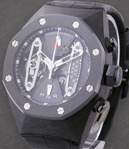 Royal Oak Concept Carbon Tourbillon in Forged carbon with Ceramic Bezel on Black Alligator Leather Strap with Black Skeleton Dial