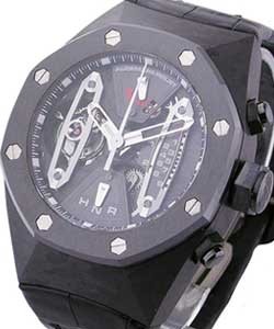 Royal Oak Concept Carbon Tourbillon in Forged carbon with Ceramic Bezel on Black Alligator Leather Strap with Black Skeleton Dial