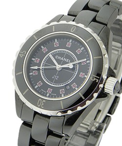 J12 - Black - Small Size H1634 Black Ceramic Bezel - Black Dial with Ruby Markers