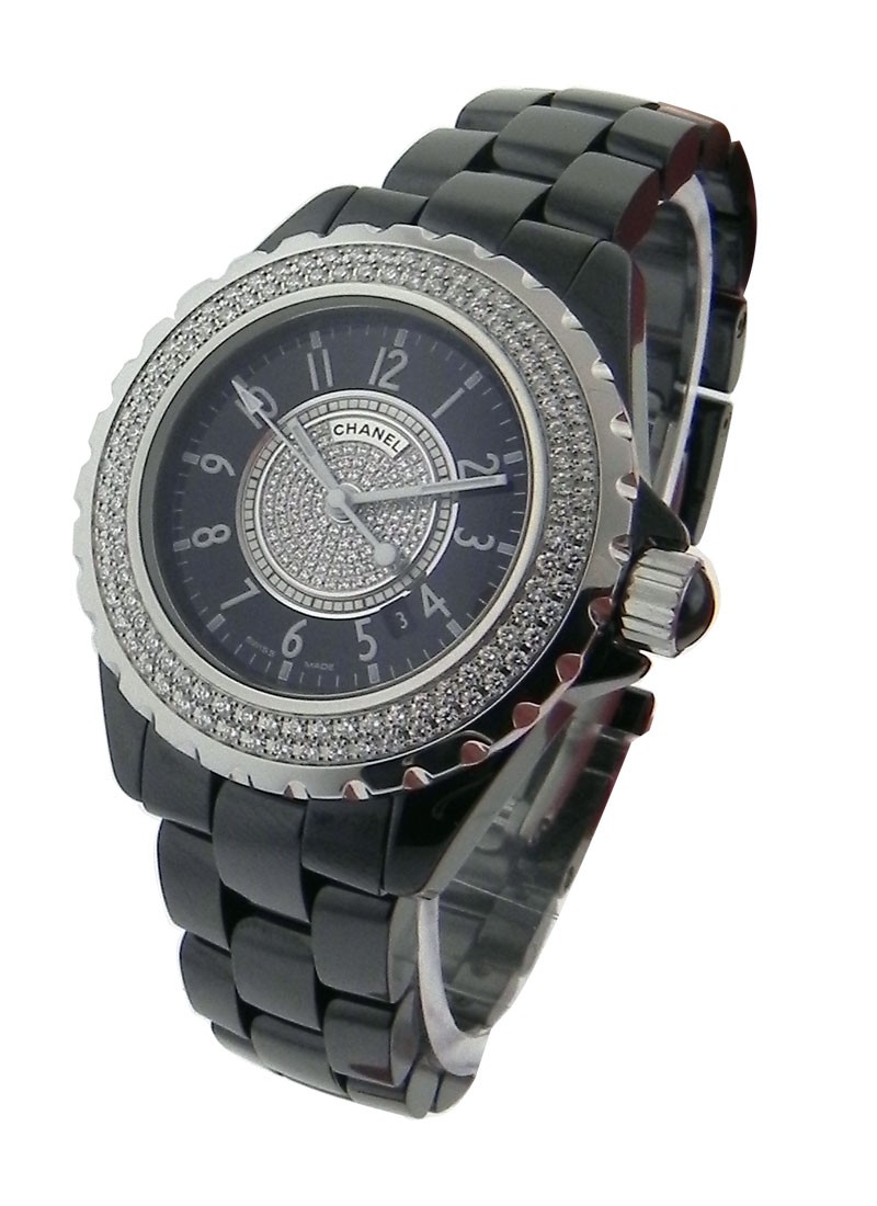 H1708 Chanel J 12 - Black Small Size with Diamonds