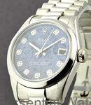 Midsize President - Platinum - Smooth Bezel on Platinum Bracelet - Blue Sodalite Diamond Dial