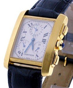 Tank Francaise Chronograph on Strap Yellow Gold - Chronoflex - Quartz movement