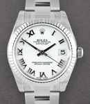 Datejust 31mm in Steel with Fluted Bezel on Oyster Bracelet with White Roman Dial