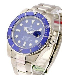 Submariner in White Gold with Blue Ceramic Bezel on Bracelet with Blue Dial