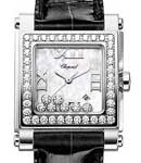 Happy Sport Square XL in Steel with Diamond Bezel on Black Crocodile Leather Strap with Mother of Pearl Dial