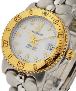 Diver Mid Size in Steel with Yellow Gold Bezel on Steel Bracelet with White Dial