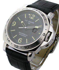 PAM 29a - Luminor GMT 44mm in Steel on Leather Strap with Black Tuxedo Dial