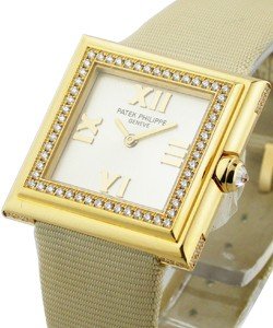 4868 Ladies Square Gondolo in Yellow Gold Ref 4868J - MOP Dial - Tan Fabric Strap