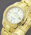 Yacht-Master Small Size in Yellow Gold Bezel on Oyster Bracelet with White Mop Serti Dial