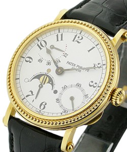 5015 Power Reserve Moon in Yellow Gold Hobnail Bezel on Black Alligator Leather Strap with White Dial - Discontinued Model