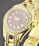 Masterpiece with Yellow Gold 32 Diamond Bezel on Pearlmaster Diamond Bracelet with Red Diamond Dial