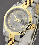 Ladies 26mm Datejust in Steel with Yellow Gold Fluted Bezel on Jubilee Bracelet with Slate Roman Dial