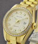 Ladies President in Yellow Gold with Diamond Bezel  on Yellow Gold President Bracelet with Silver Jubilee Diamond Dial