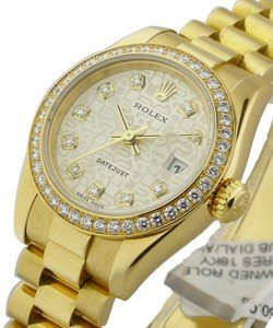 Ladies President in Yellow Gold with Diamond Bezel  on Yellow Gold President Bracelet with Silver Jubilee Diamond Dial