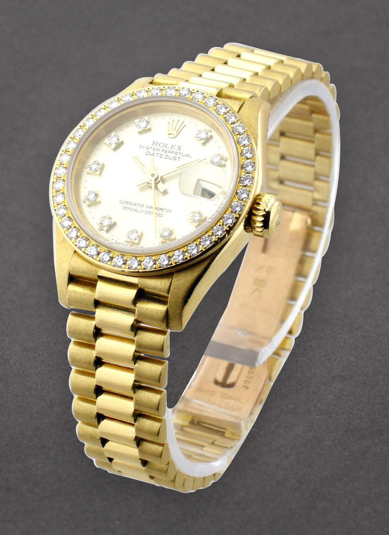 Pre-Owned Rolex Ladies President in Yellow Gold with Diamond Bezel 