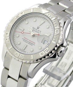 Ladies Yachtmaster 29mm in Steel with Platinum Bezel on Oyster Bracelet with Platinum dial