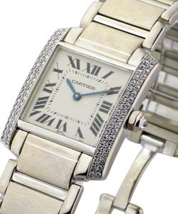 Tank Francaise with 2 Row Diamond Case White Gold on Bracelet  - Small Size