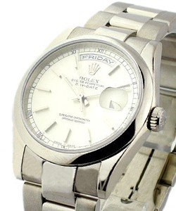DayDate - President - White Gold -  Smooth Bezel on Oyster Bracelet with Silver Stick Dial