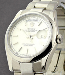 DayDate - President - White Gold -  Smooth Bezel on Oyster Bracelet with Silver Stick Dial